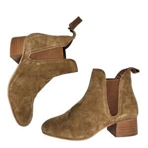 NEW Topshop Womens Barley Tan Suede Heeled Ankle Booties sz 39 (8.5 US) Chelsea